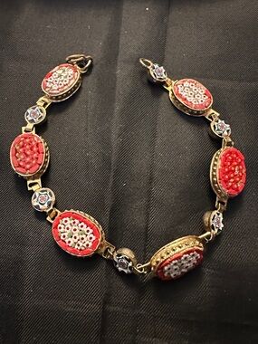 Vintage-Inspired Red Micro-Mosaic Bracelet